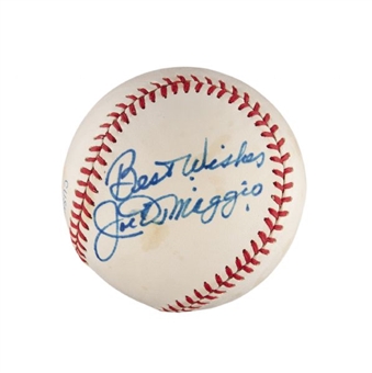 Joe DiMaggio Single-Signed Official American League MacPhail Baseball